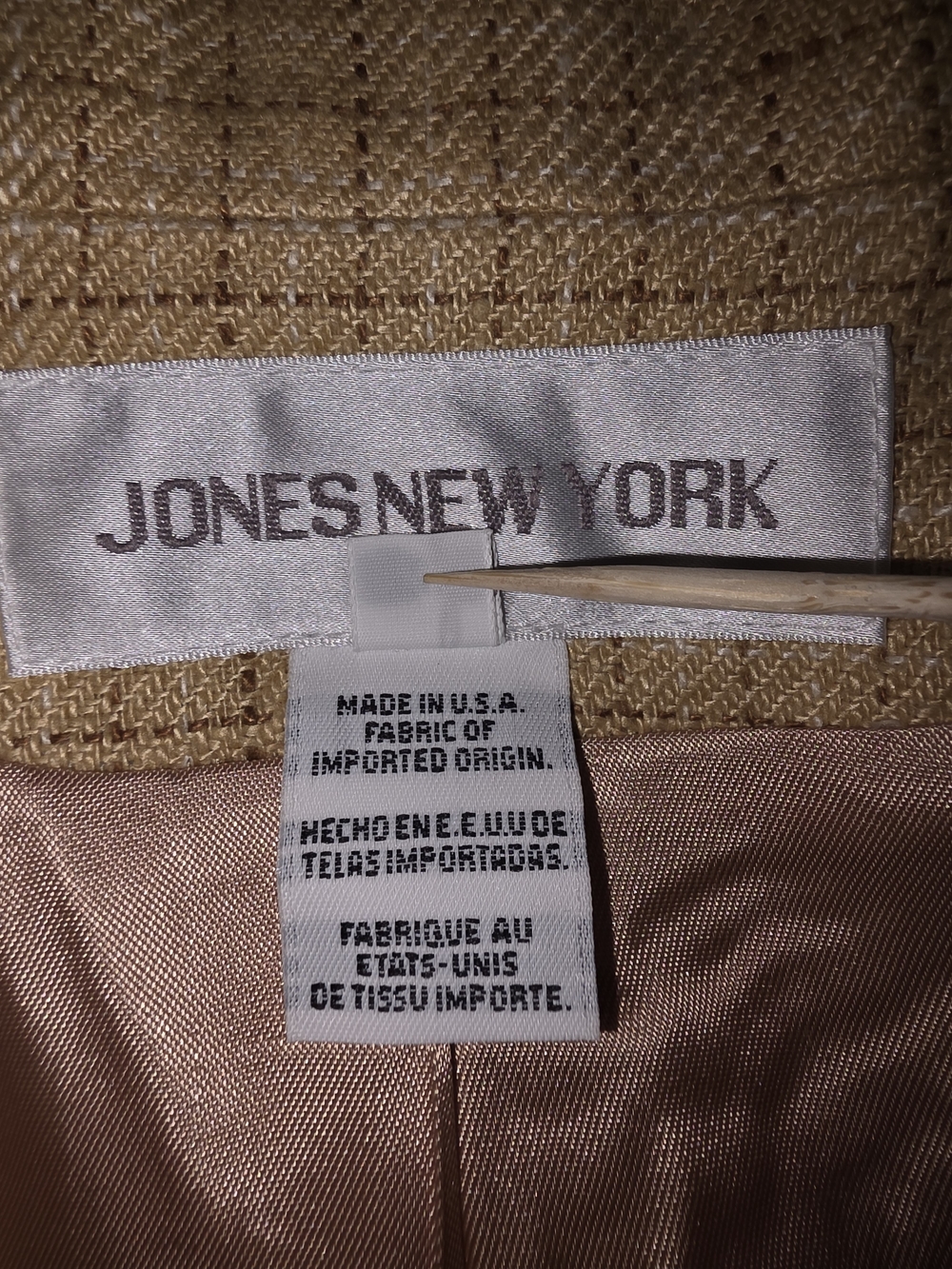 Vintage 1990s Jones New York Sz 4 Women's Beige Plaid Tailored Jacket - Picture 8 of 9